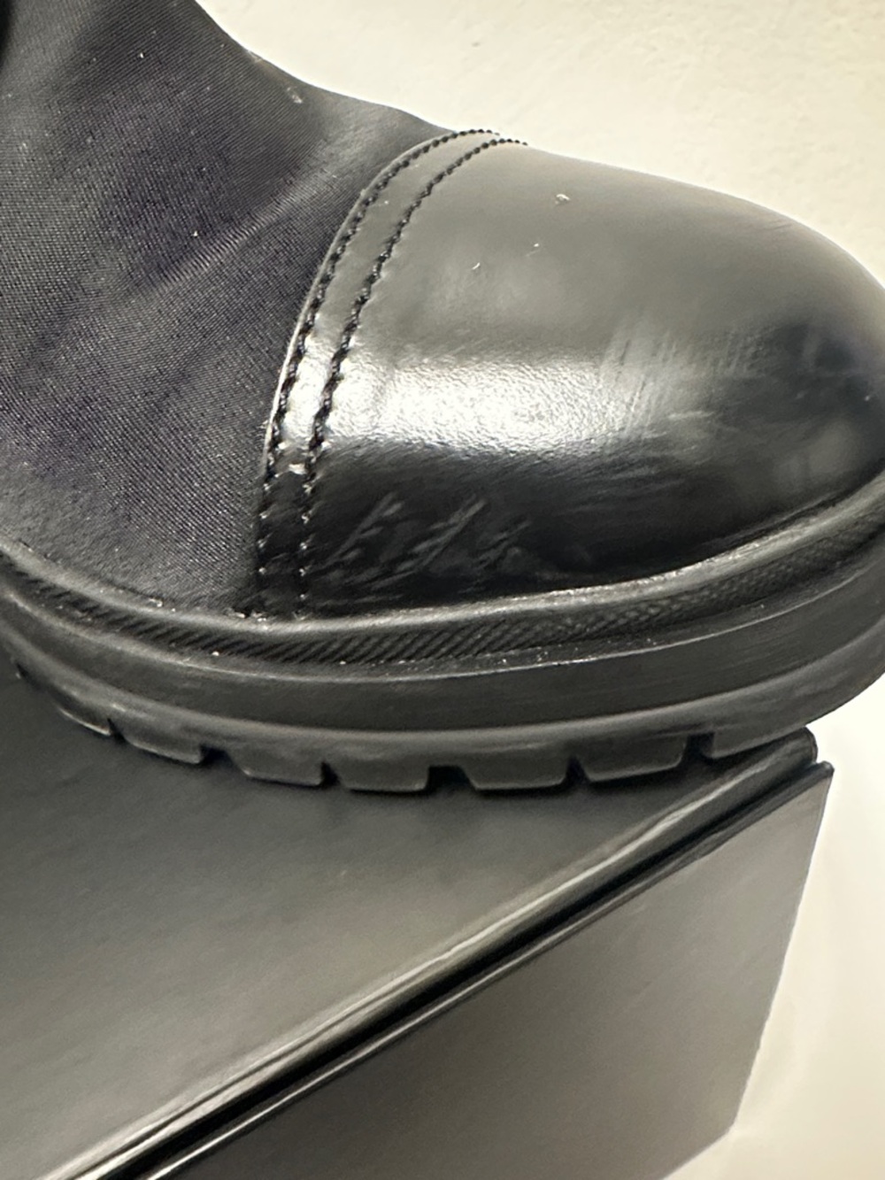 Prada Re-Nylon & Leather Booties Black Lace-Up Platform Ankle Boots, Women (8.5) - Picture 16 of 16